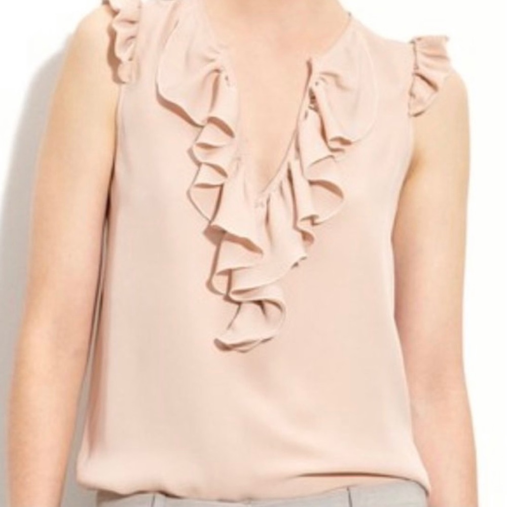 Theory Nalena Blush Silk Ruffle Blouse